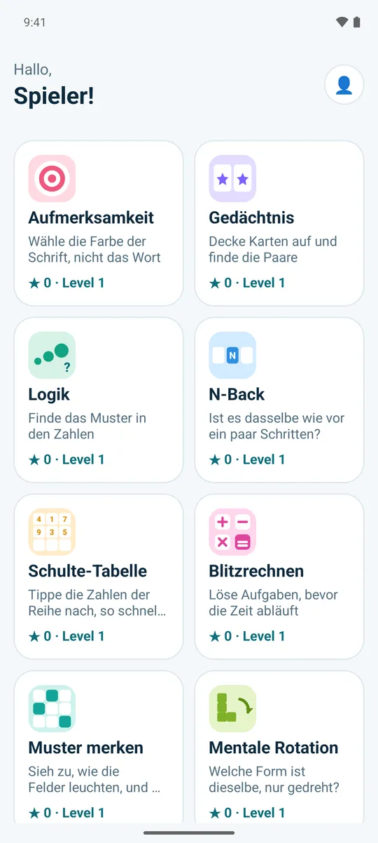 Die Spieleliste: Jedes Spiel hat ein kleines Bild und seinen Namen.