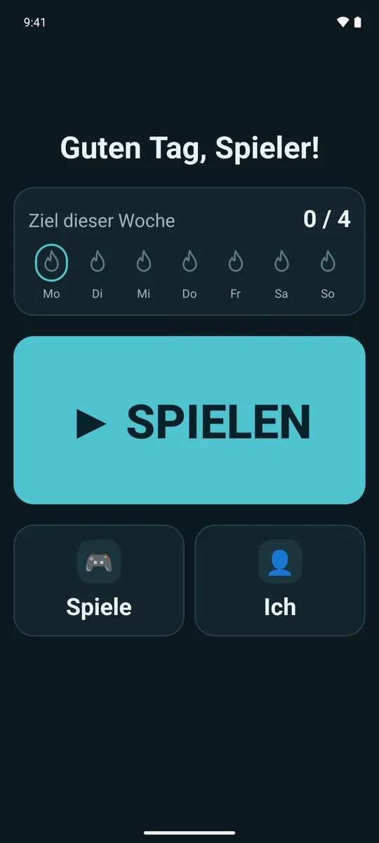 Der einfache Startbildschirm in der dunklen Darstellung.