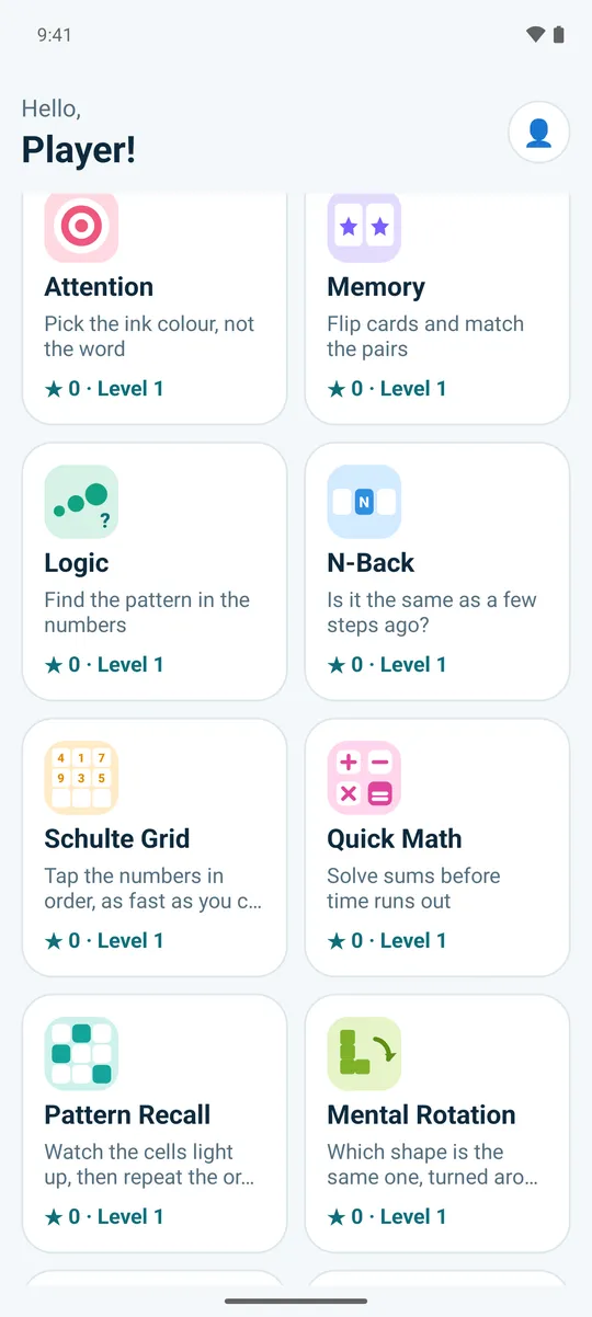 The game list: each game has a small picture and its name.