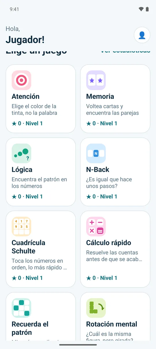 La lista de juegos: cada juego tiene una pequeña imagen y su nombre.