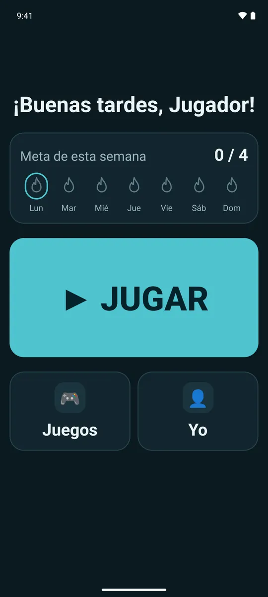 La pantalla de inicio sencilla con la apariencia oscura.