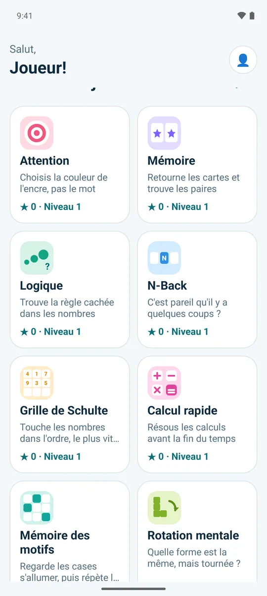 La liste des jeux : chaque jeu a une petite image et son nom.