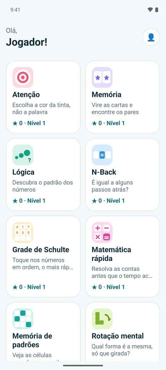 A lista de jogos: cada jogo tem uma pequena imagem e o seu nome.