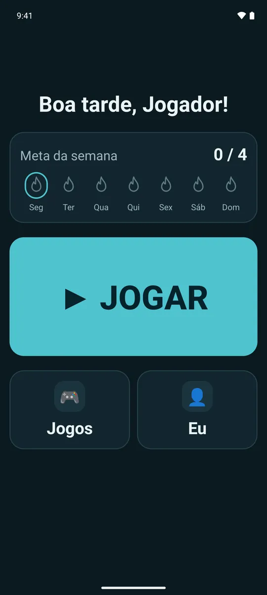 A tela inicial simples com a aparência escura.