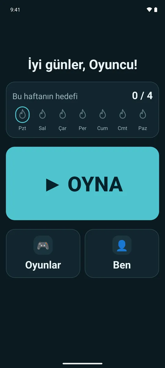 Koyu görünümde Sade ana ekran.